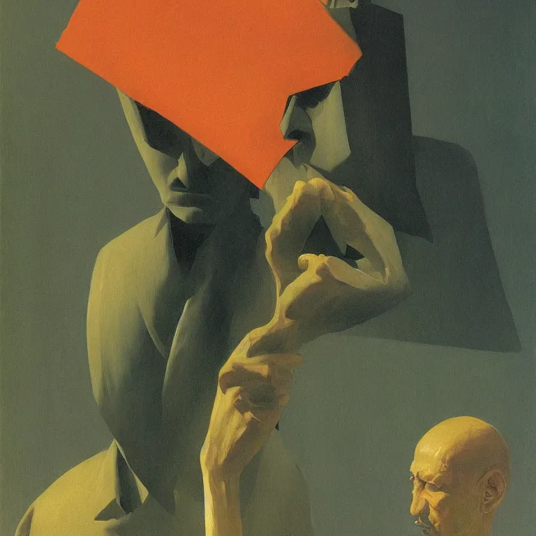 Image similar to man with a paper bag over the head and a sward Edward Hopper and James Gilleard, Zdzislaw Beksinski highly detailed