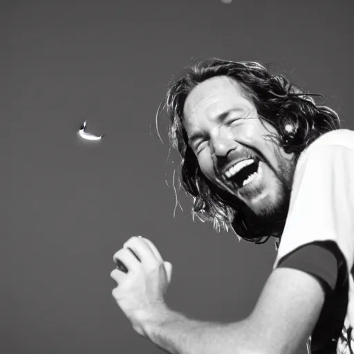 Image similar to 3 5 mm photograph of eddie vedder laughing at the moon