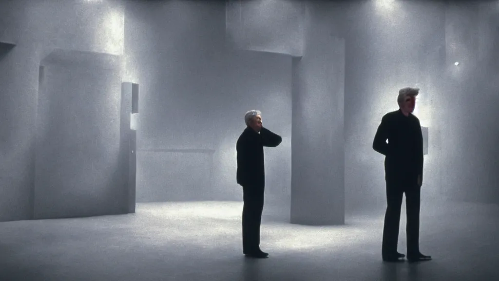 Image similar to movie scene of a man standing in front of a multiverse machine, movie still, cinematic composition, cinematic light, pastel color scheme, by david lynch and andrzej zuławski