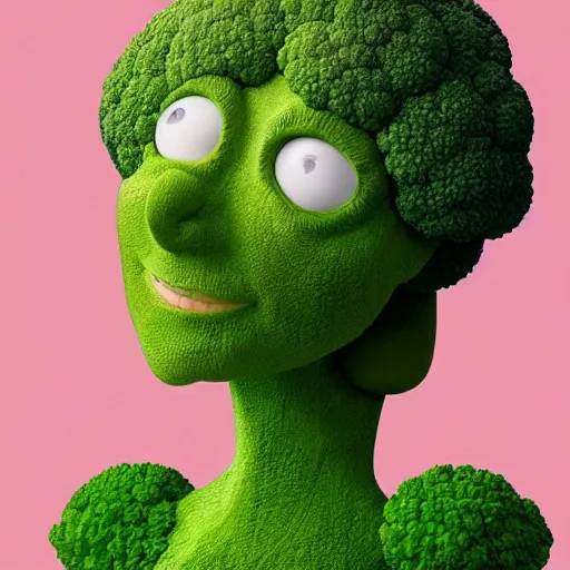 Image similar to anthropomorphic broccoli with an elizabeth olsen face, trending on artstation, 4 k quality, intricate