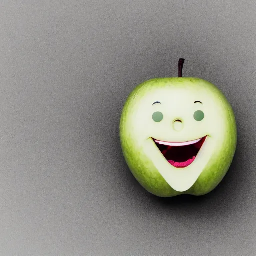 Image similar to happiest apple in the world, wide grin, photograph