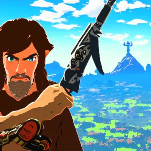 Image similar to quentin tarantino in the video game breath of the wild