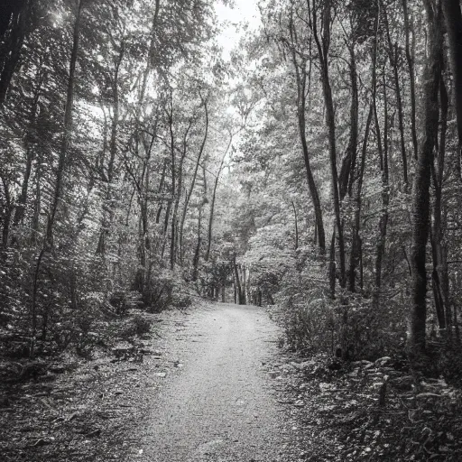 Prompt: photo of an unknown entity in the distance at night, photo shot by tourists, last image recovered from bodies, hiking trail, flash on, pitch black, at night, high resolution, shot on nikon d 3 2 0 0