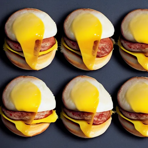 Image similar to a sausage egg and cheese mcmuffin, in the style of andy warhol