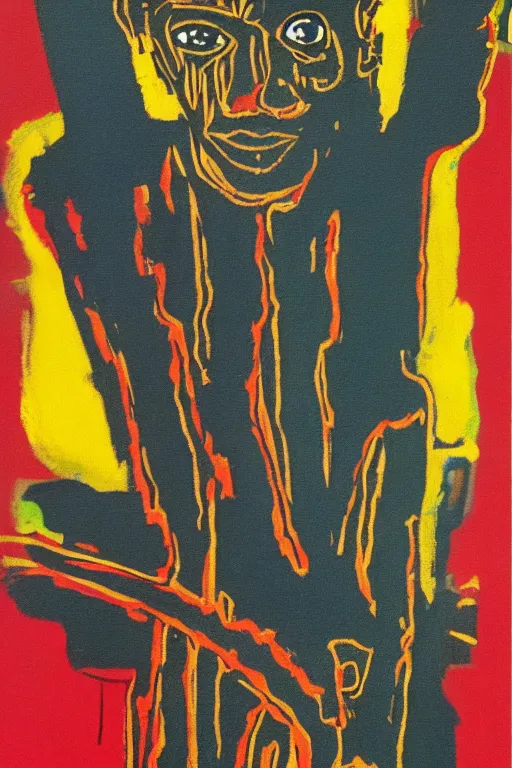 Prompt: Basquiat tarot card Ace of Wands
