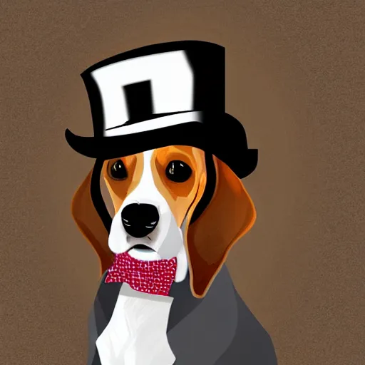 Prompt: beagle wearing a top hat in a portrait art style