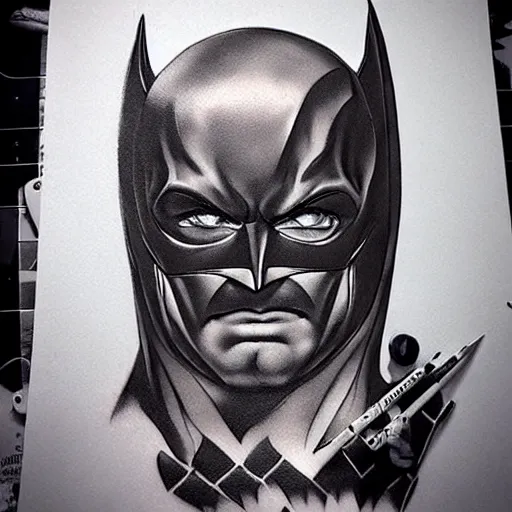 Image similar to tattoo design, stencil, portrait of batman by artgerm