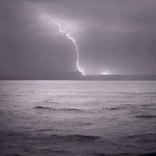 Prompt: dark and stormy night on the open sea, atmospheric,