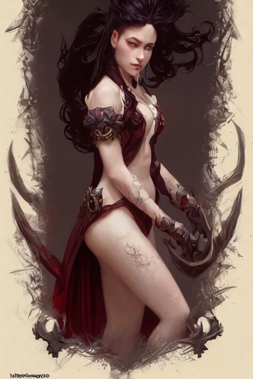 Prompt: beautiful vampire female princess, full body shot, messy bun, d & d, fantasy, intricate, elegant, highly detailed, digital painting, artstation, concept art, matte, sharp focus, illustration, hearthstone, art by artgerm and greg rutkowski and alphonse mucha