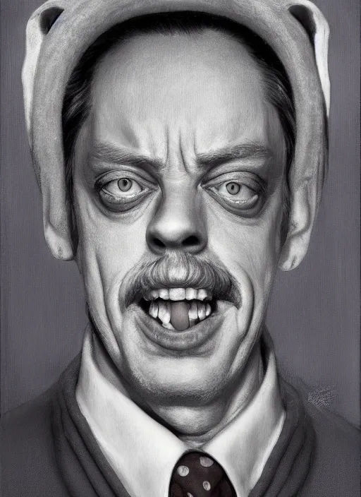 Prompt: a portrait of steve buscemi as Teletubby by Gerald Brom , Craig mullins and Pixar, dutch angle, Framed, 8k