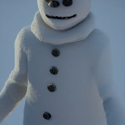 Image similar to a highly detailed humanoid snowman in business suit with black eyes and mouth, no nose, hyperrealism, professional, octane render, digital art