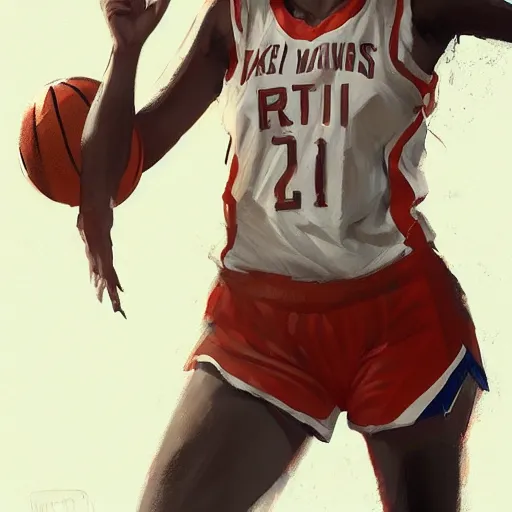 Image similar to painting of an woman basketball player, greg rutkowski, cg worker artstation