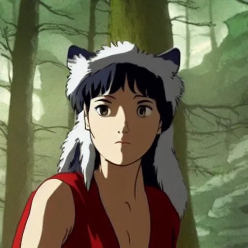Image similar to mary elizabeth winstead as princess mononoke, still frame, sharp focus, art by cinematic