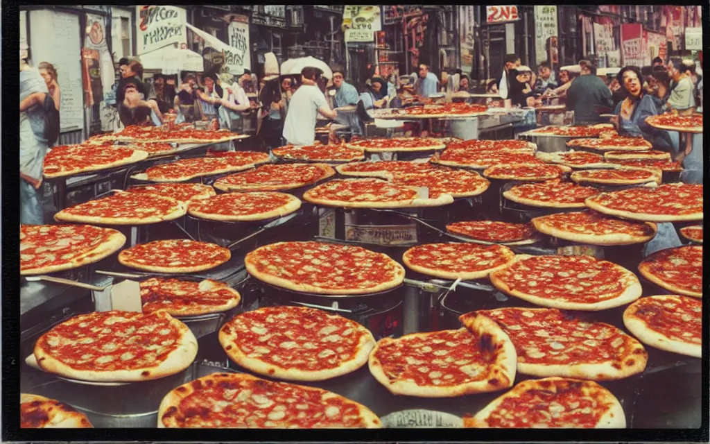 Prompt: cart street food pizza new york polaroid maurizio galimberti