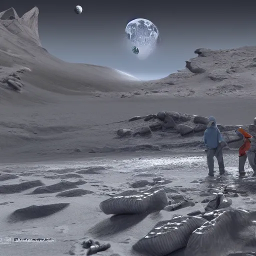 Image similar to fishing on the moon, 4K, matte painting, HD