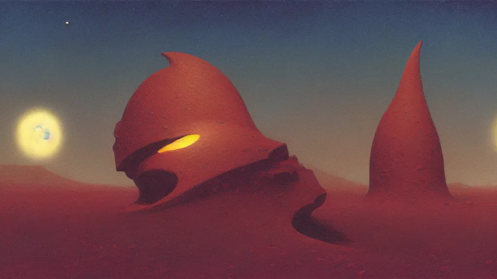 Image similar to mysterious whimsical sculpture of an alien crescent moon by paul lehr and john schoenherr and john harris, cinematic matte painting