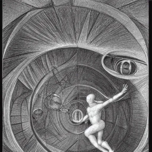 Prompt: golden ratio, pencil art, space astronaut, opening door showing space and time created by leonardo davinci with extra detail, epic.