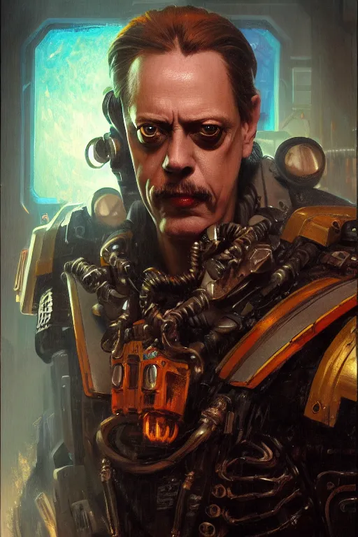 Prompt: character portrait cyberpunk warhammer 4 0 k steve buscemi, character design, painting by gaston bussiere, katsuya terada, frank frazetta, tom of finland, trending on artstation