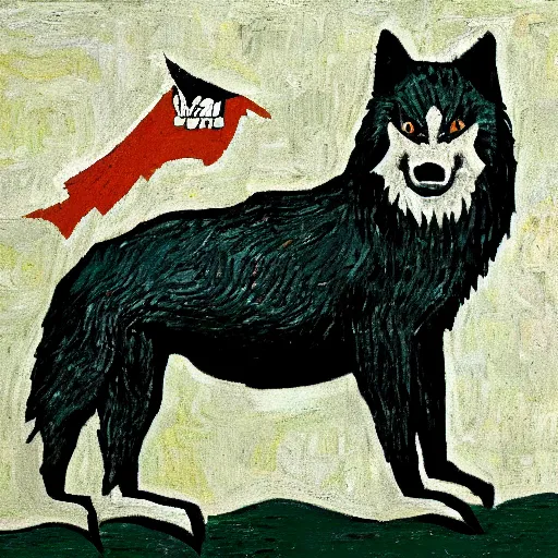 Image similar to communist wolf, retarded wolf, van gogh