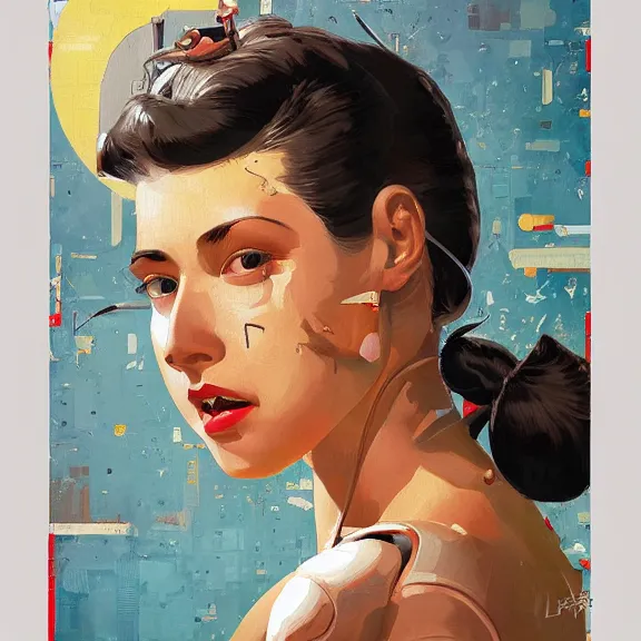 Image similar to robot artist painting a self - portrait on a canvas. intricate, highly detailed, photorealistic, film still, in the style of alexandros pyromallis, and in the style of sachin teng, and in the style of gil elvgren.