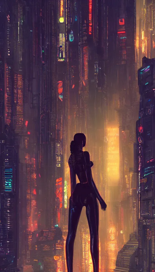 Image similar to a beautiful young Black woman, cyberpunk, Blade Runner city background, highly detailed, 8K, artstation, illustration, art by Gustav Klimt