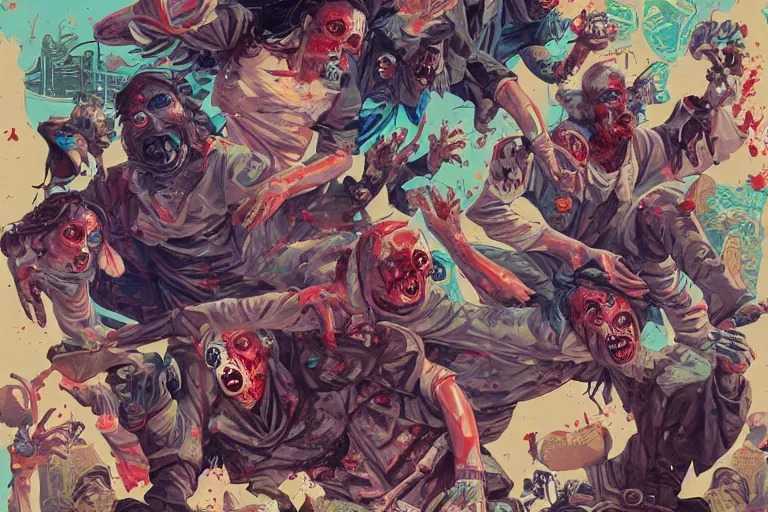 Image similar to zombies having a fight, tristan eaton, victo ngai, artgerm, rhads, ross draws