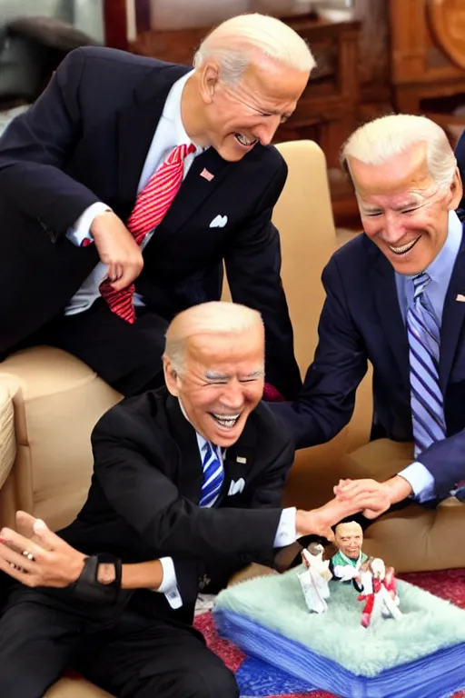 Prompt: chinese leader playing with a joe biden doll