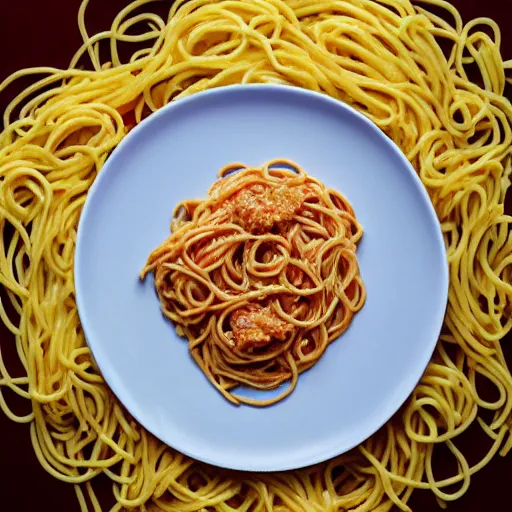 Image similar to an ouroboros atop a plate of spaghetti