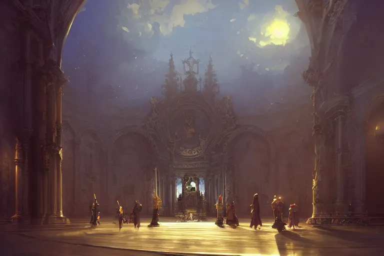 Image similar to an ornate baroque church with tank chains, scene in an open field. key visual, conceptart, ambient lighting, highly detailed, digital painting, artstation, concept art, sharp focus, by makoto shinkai and akihiko yoshida and greg manchess