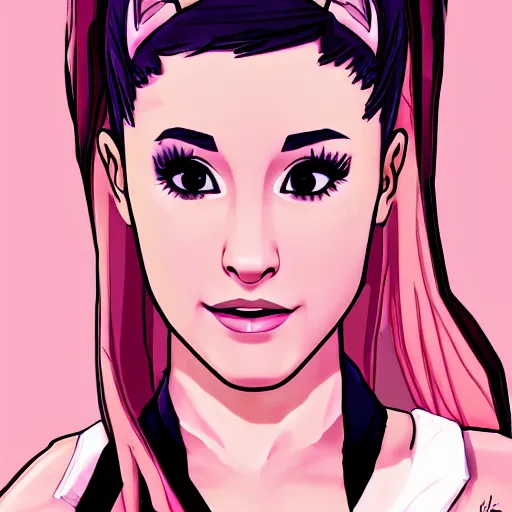 Image similar to ariana grande portrait, borderlands, tales from the borderlands, the wolf among us, comic, cinematic lighting, studio quality, 8 k