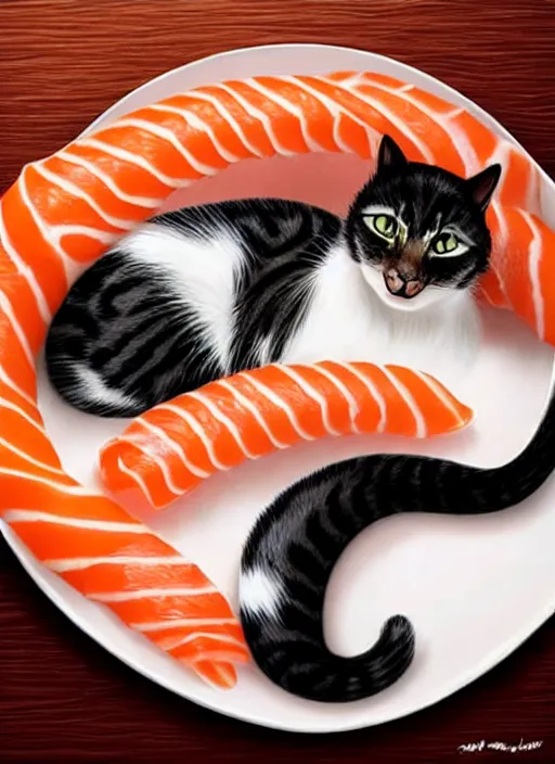 Image similar to clear photorealistic picture of adorable cats made out of sushi