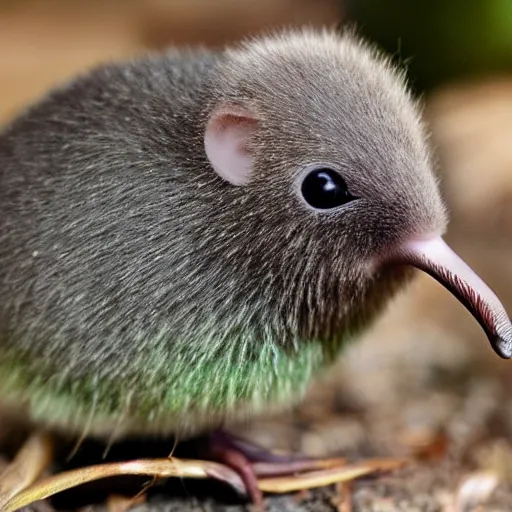 Prompt: adorable kiwi with beady black eyes