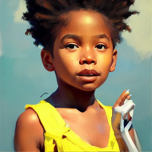 Image similar to !dream Greg Manchess portrait painting of a cute 6 year old afropunk blasian character, medium shot, asymmetrical, profile picture, Organic Painting, sunny day, matte painting, bold shapes, hard edges, street art, trending on artstation, by Huang Guangjian and Gil Elvgren and Sachin Teng