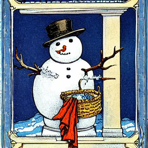 Image similar to victorian snowman illustration greeting card by walter crane