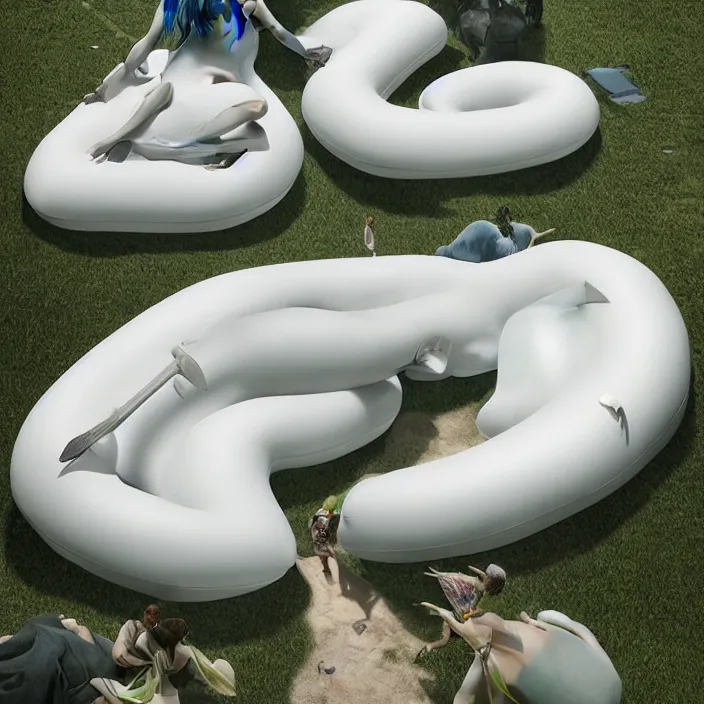 Image similar to minimal modernist bauhaus style neverending story inflatable pool floats, ultra realistic, concept art, intricate details, serious, highly detailed, photorealistic, octane render, 8 k, unreal engine, art by todd mcfarlane and artgerm and greg rutkowski and alphonse mucha