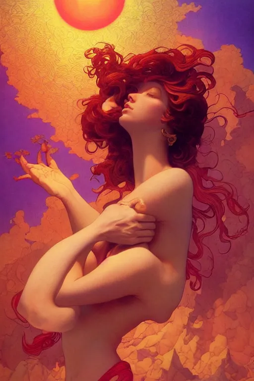 Prompt: beautiful woman succumbing to hypnosis, vivid color, complementary color, golden ratio, detailed, sharp lines, sharp focus, intricate, rainbowshift, by maxfield parrish, by peter mohrbacher, by gustave dore, by artgerm, by alphonse mucha, deviantart, octane render