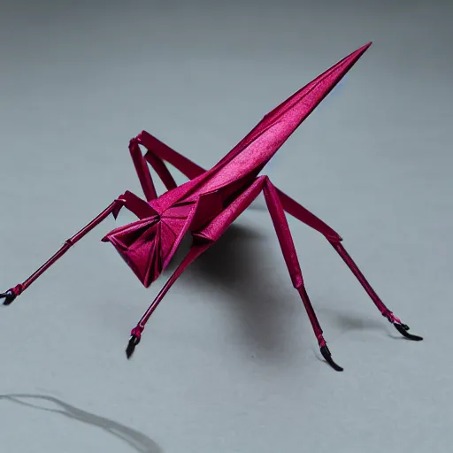 Image similar to origami mantis, ultra realistic, studio shot, dramatic lighting, close up