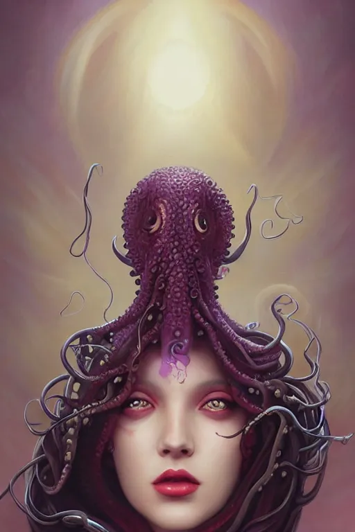 Prompt: portrait of an elegant alien octopus woman queen, straight on portrait, by artgerm, tom bagshaw, gerald brom, vaporwave colors, lo - fi colors, vaporwave, lo - fi, moody vibe, goth vibe, 4 k, hd,