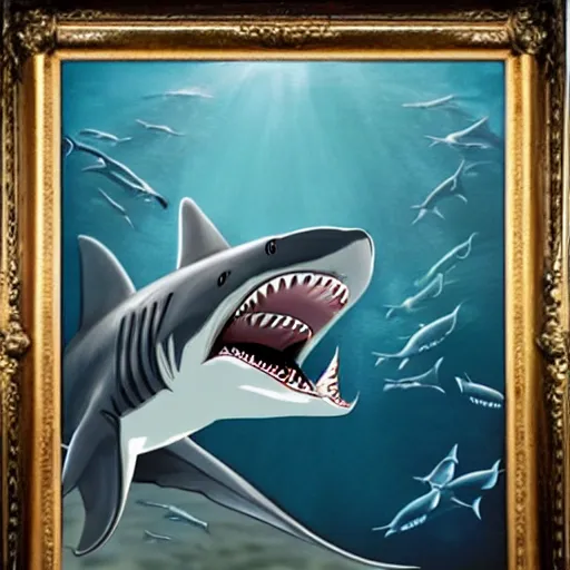 Image similar to Shark Janitor, masterpiece painting