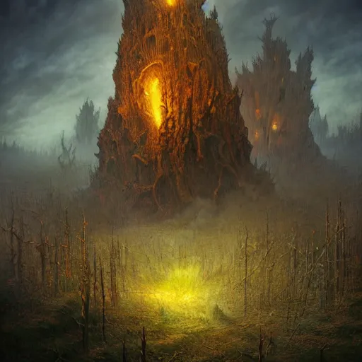 Image similar to scorched horror land by Dariusz Zawadzki, Tomasz Alen Kopera, Andrew Ferez, Remedios Varo, Mariusz Lewandowski, Zdzisław Beksiński, dramatic lighting