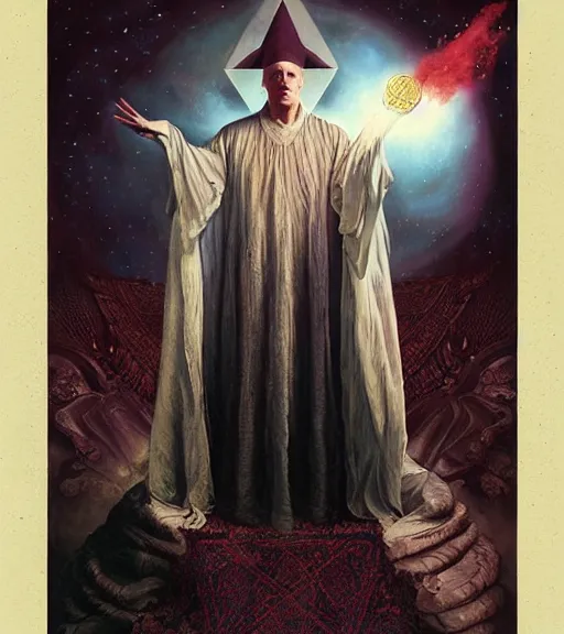 Prompt: A Magical Portrait of Woody Harrelson as Aleister Crowley the Great Mage of Thelema, art by Tom Bagshaw and Wayne Barlowe and John Jude Palencar