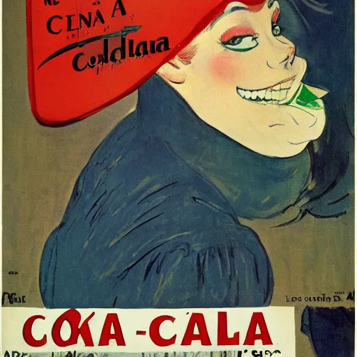 Prompt: an advertisement for coka - cola by henri toulouse lautrec