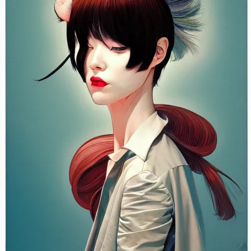 Image similar to prompt : fashion tv character portrait soft light painted by james jean and katsuhiro otomo and erik jones, inspired by akira anime, smooth face feature, intricate oil painting, high detail illustration, sharp high detail, manga and anime 1 9 9 9