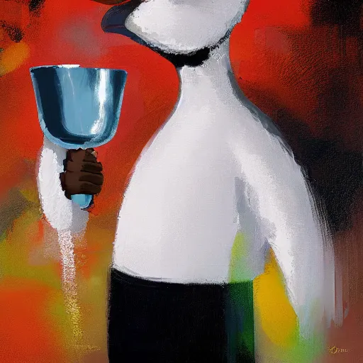 Image similar to queer Donald Duck with a chalice, soft focus, Adrian Ghenie painting