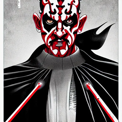 Image similar to Darth Maul portrait in the style of Junji Ito. Manga. Black & White. Gothic. Japanese Horror. Exquisitely detailed. 4K.