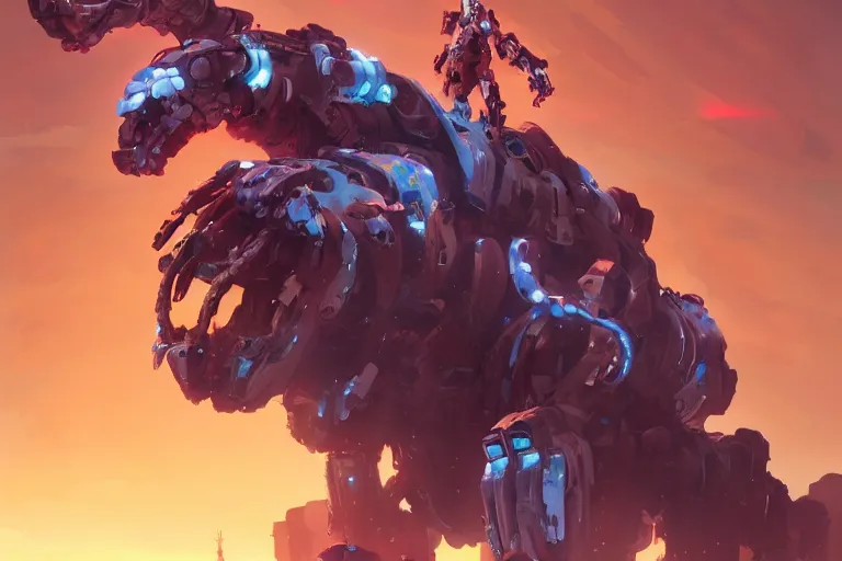 Image similar to snapmaw machine mecha animal beast robot of horizon forbidden west horizon zero dawn bioluminiscence, behance hd by jesper ejsing, by rhads, makoto shinkai and lois van baarle, ilya kuvshinov, rossdraws global illumination