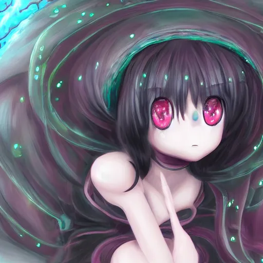 Prompt: big-eyed shoggoth anime girl deviantart by amano yoshitaka hd 8k hyperreality