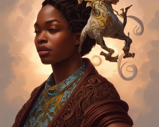 Image similar to photography of kehinde wiley, deep focus, d & d, fantasy, intricate, elegant, highly detailed, digital painting, artstation, concept art, matte, sharp focus, illustration, hearthstone, art by artgerm and greg rutkowski and alphonse mucha