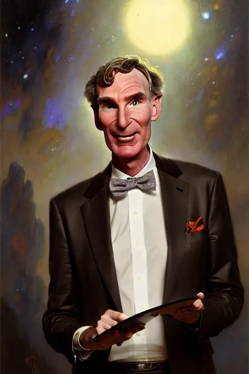 Prompt: bill nye by gaston bussiere, bayard wu, greg rutkowski, giger, maxim verehin