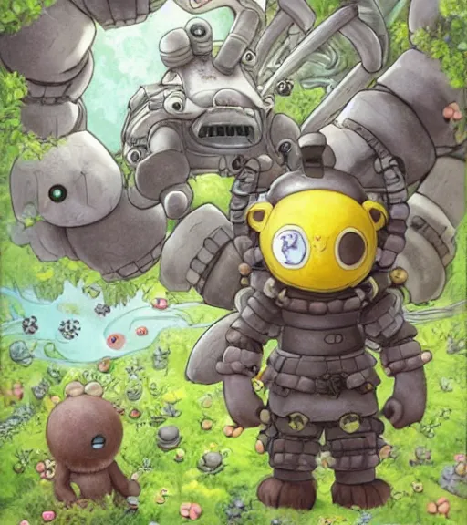 Prompt: beautiful little boy wearing an cyborg bear suit, artwork in kentaro miura and made in abyss and sakimichan, inspired in super bomberman, smooth, beautiful lightness, anatomically correct, trending on pixiv, moon